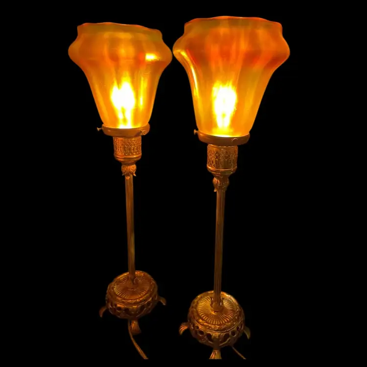 Steuben Aurene Table Lamps Frederick Carder Steuben French Brass Art Nouveau