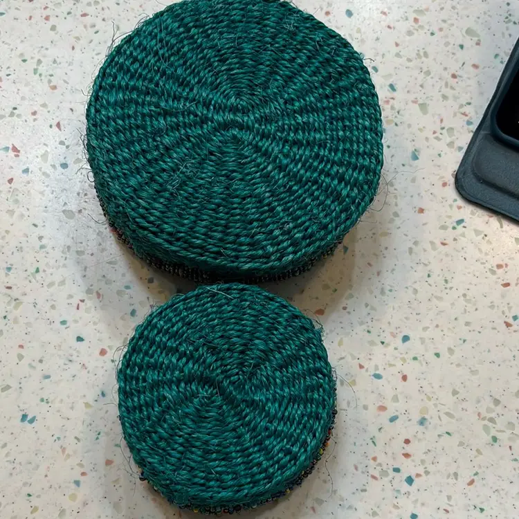 Green Baskets With Beaded Edging.  Larger Basket Is 6” Round And 2” Tall And Smaller Is 4” Round And 1 1/2” Tall