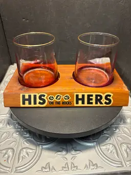 Vintage Bar Wear His N Hers Red N Purple Whiskey Glasses