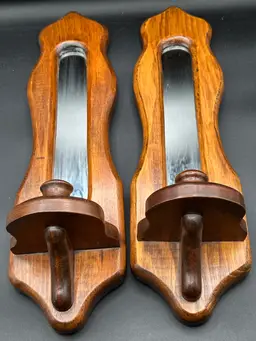 Cornwall Vintage Pair Wood Candle and Mirror Sconces