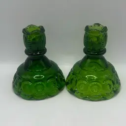 Pair Of Vintage LE Smith Moon And Stars Glass Candlestick Holders, 5” Tall