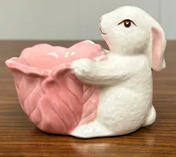 Vintage Bunny Rabbit Egg Holder / Shallow Vase Porcelain Approx. 2 3/4" Tall
