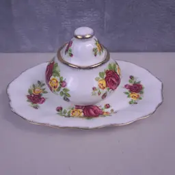 Cottage Rose Fine Bone China Sugar Bowl & Underplate Tray Porcelain.