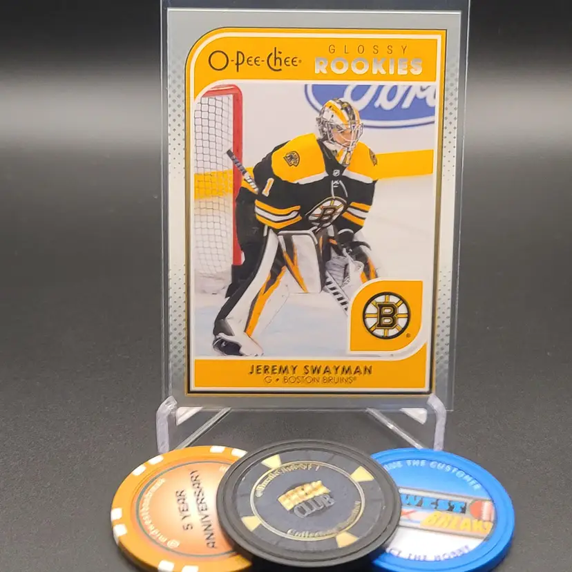 Jeremy Swayman 2021-22 Upper Deck Series 1 O-Pee-Chee Glossy Rookies Insert Card # R-6 - Boston Bruins Hockey Card
