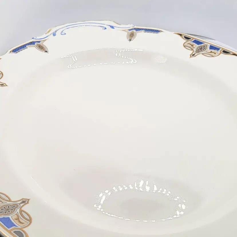 Vintage Blue and Gold Trimmed Porcelain W.H. Grindley Serving Dish Balmoral 14x11"