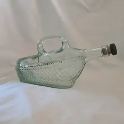 Glass Wine Bottle Handled Decantor Weave Pattern with Cork Unbranded Vintage