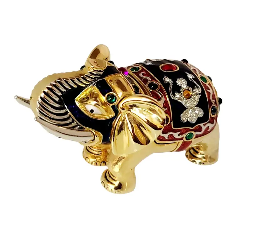 Vtg Trinket Jewelry Box Made with Swarovski Crystal Decorative Elephant Figurine