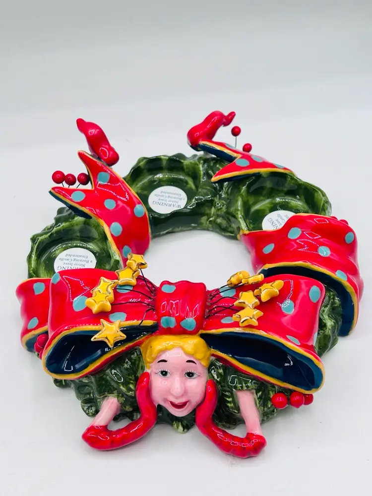 Vanmark Charmers Blue Sky WANDA THE WREATH CHRISTMAS TEA LIGHT Candle Holder 8”