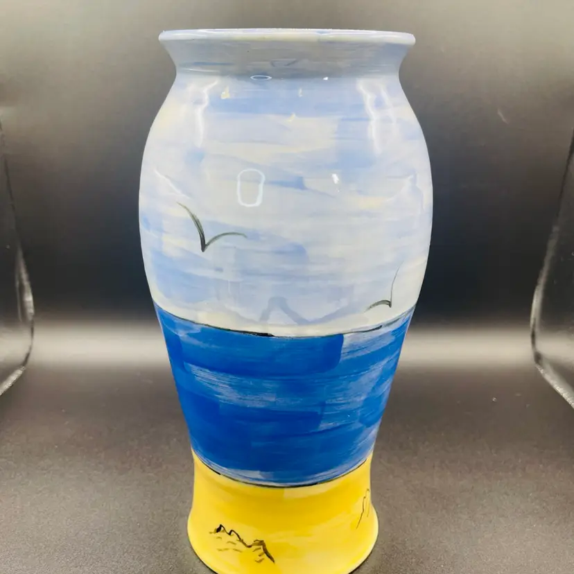 Vintage, Handmade, Ocean Themed Pottery Vase, Signed
