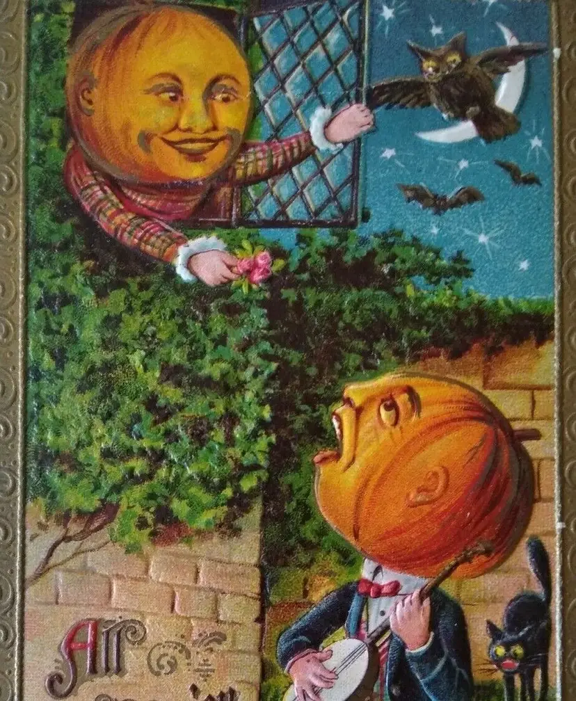 Halloween Postcard Big Head Goblins Guitar Gottschalk 2171 Embossed Fantasy