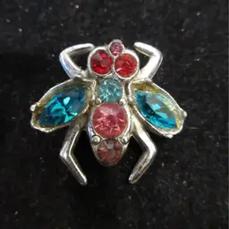 Vintage Dainty Silver Tone Metal & Colorful Rhinestone Fly/Insect/Bug Brooch - 1 Inch