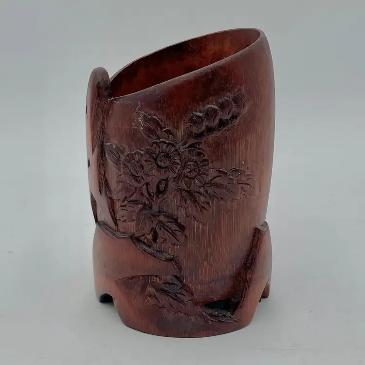 Hand Carved Chinese Bamboo Vase Vessel