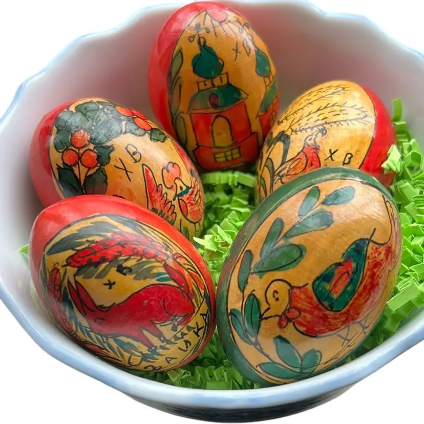 Wooden Eggs Ukrainan Folk Art Hand Painted Egg Set of 5