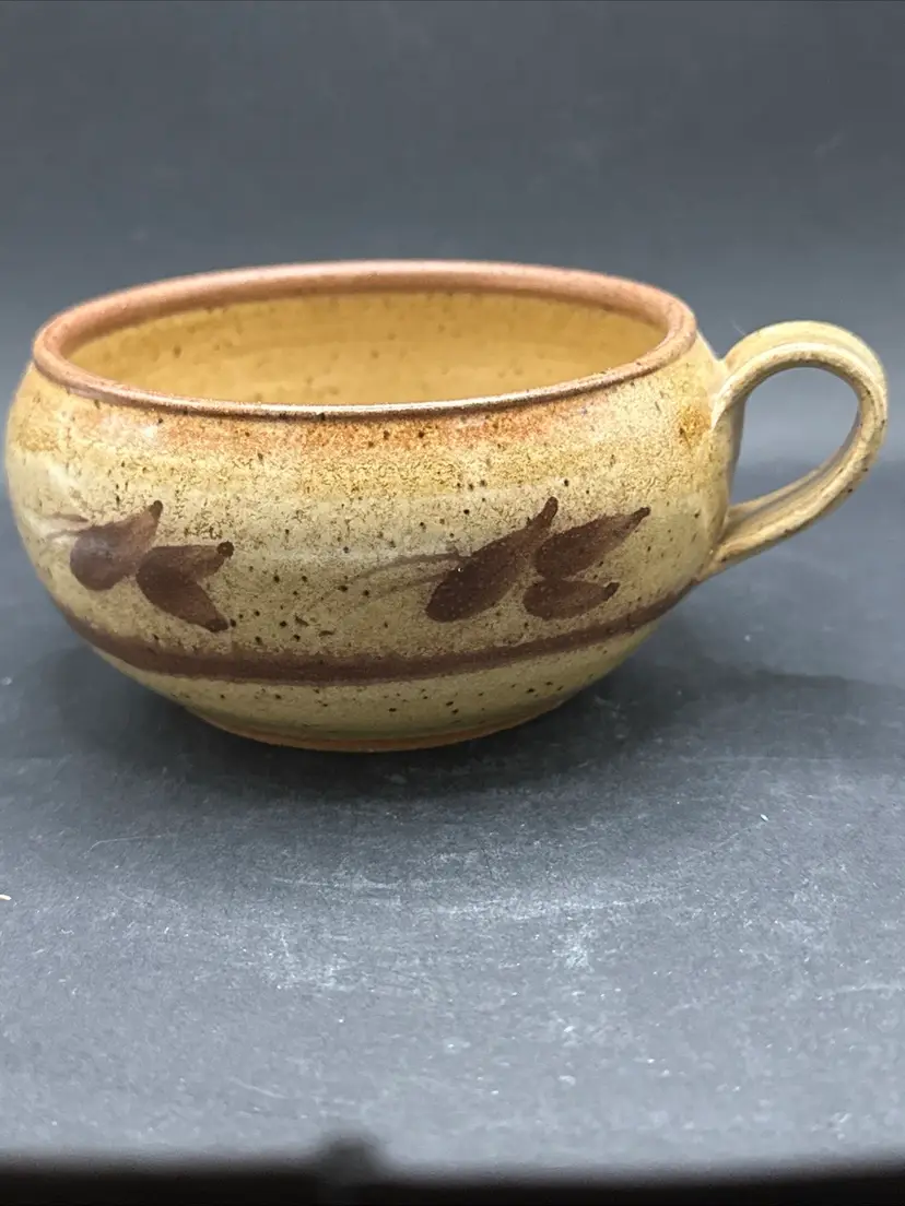 Art Pottery Brown 4.5"Jumbo Coffee Chili Soup Mug Bowl w Handle Ex Cond Unsigned