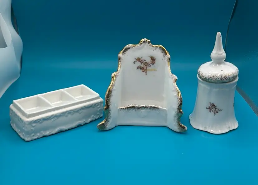 Victoria Carlsbad Austria Schmidt & Co. Porcelain Desk set Card Holder mucilage