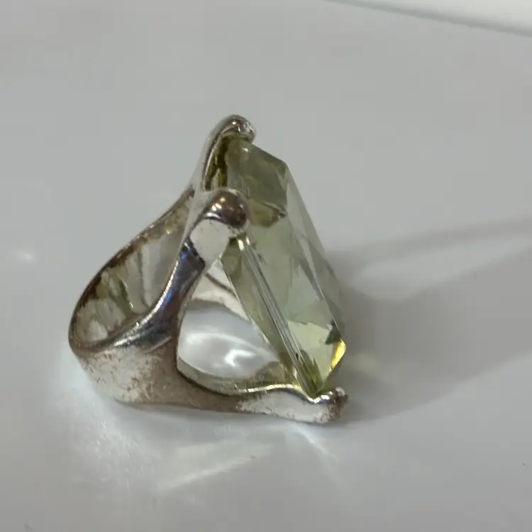 Green Rhinestone Silver Tone Ring Size 6