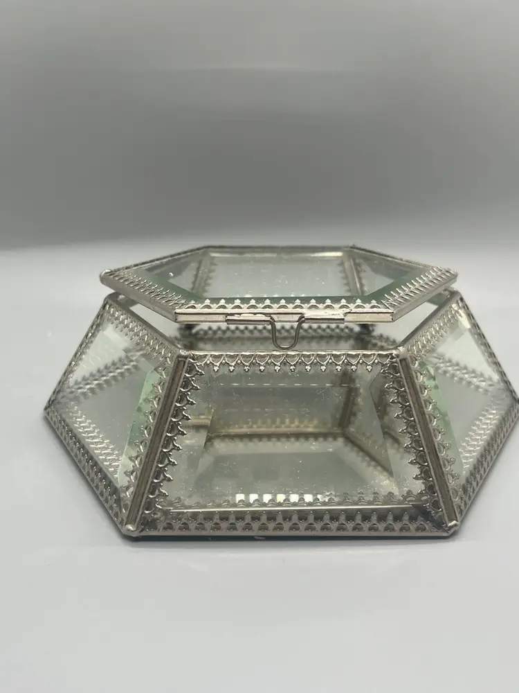 Nicole Miller Glass Octagon Trinket Box