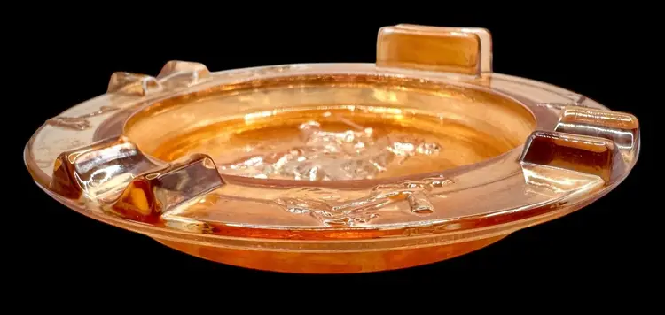 Vintage Carnival Glass Ashtray Match Holder Polo Player Horse Marigold 5.25”