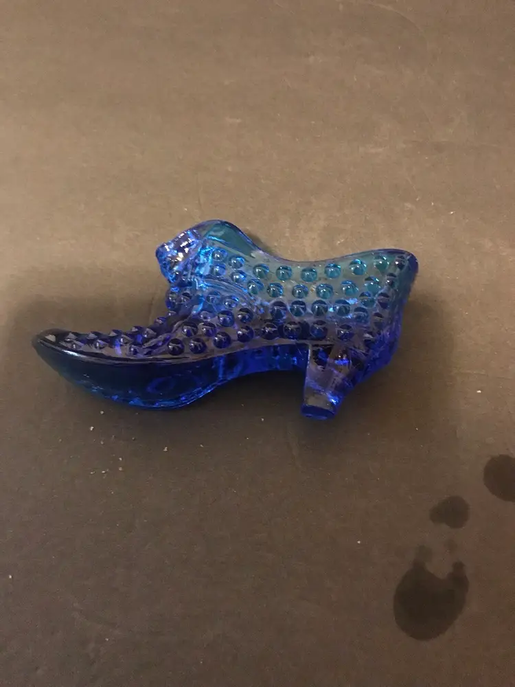 Fenton Glass Cat Head Hobnail Heeled Shoe Slipper Colonial Cobalt Blue