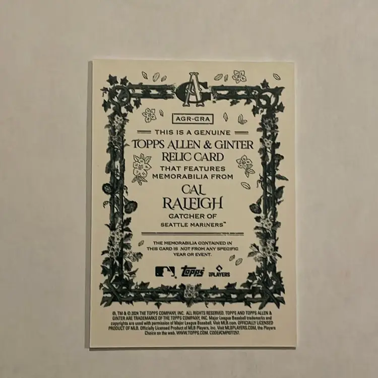 Cal Raleigh 2024 Topps Allen & Ginter Relic Seattle Mariners