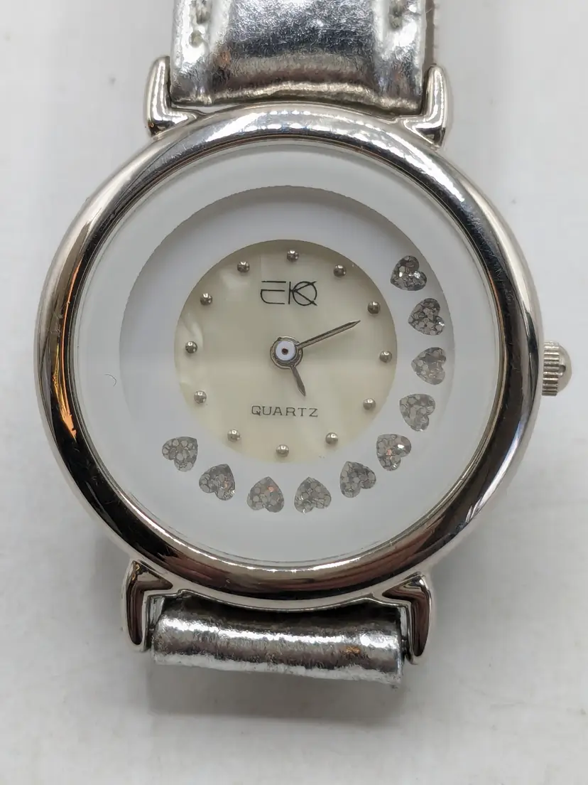 EKO Silver Tone Rotating Hearts Women's Watch Leather Band