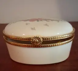 Vintage Lenox Porcelain Oval Floral Pink Rose Painted Jewelry Hinged Trinket Box