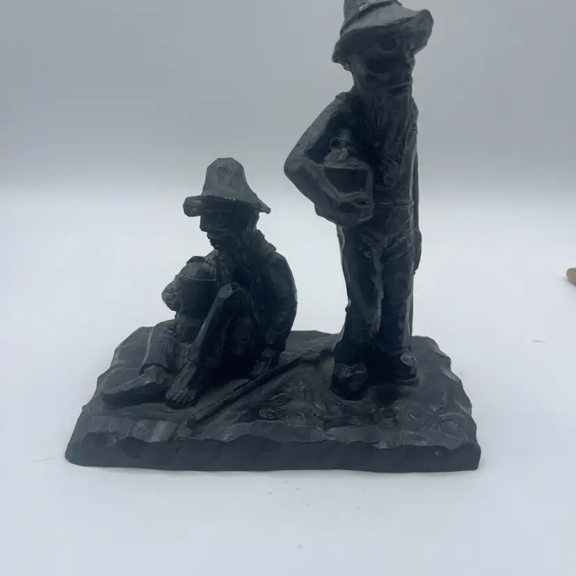 J. Kourey Coal Hillbillies Sculpture 1975 West Virginia Folk Art W Coin 7.5 X 7”