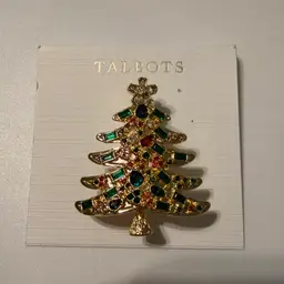 Talbots Gorgeous Rhinestone Christmas Tree Brooch New On Card