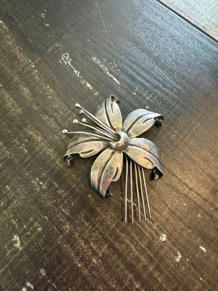 Vintage Taxco Maricela 950 Sterling Silver Flower Brooch