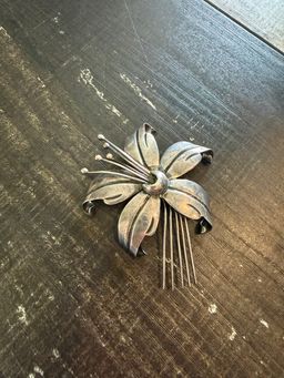 Vintage Taxco Maricela 950 Sterling Silver Flower Brooch