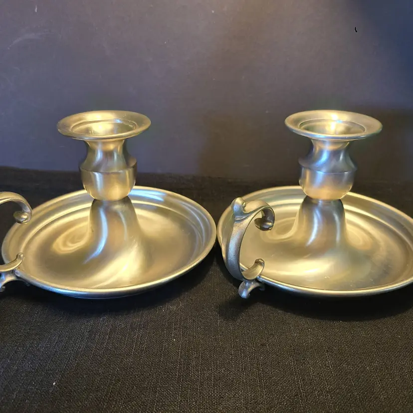 Set of 2 Vintage Web Pewter Chambersticks