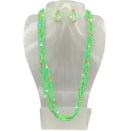 Green Beaded Maasi Necklace & Earring Set New