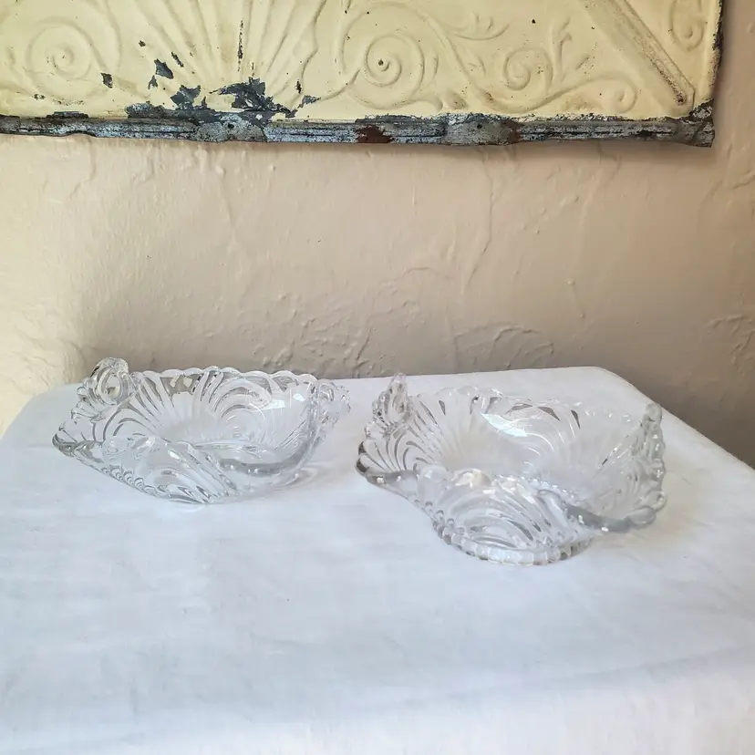 Set of 2 Cambridge Caprice Clear Glass Candy Dishes 1940's