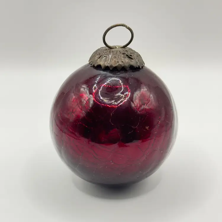 Vintage 1930’s Christmas French Violet Crackle Mercury Glass Ornament, Festive Holiday Decor, Unbranded