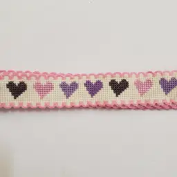 New Cross-stitched heart themed Ribband ivory with pink trim.
