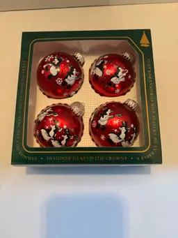 Vintage Christmas by Krebs  "Happy Penguin" 4 Red Glass Christmas Ornament