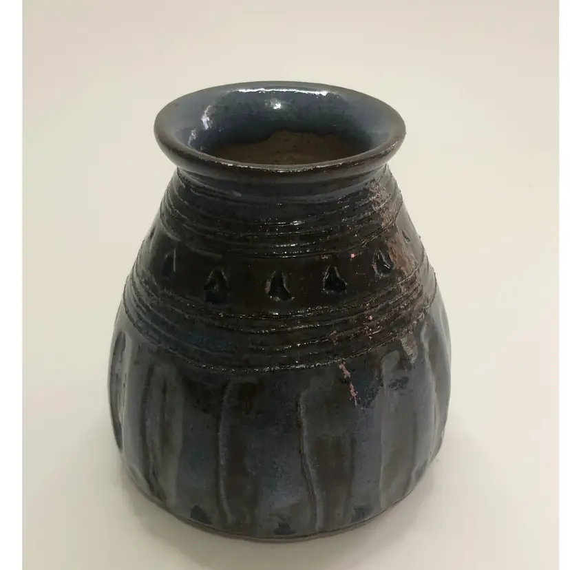 Small Hand Thrown Blue Art Pottery Vase Signed Carin