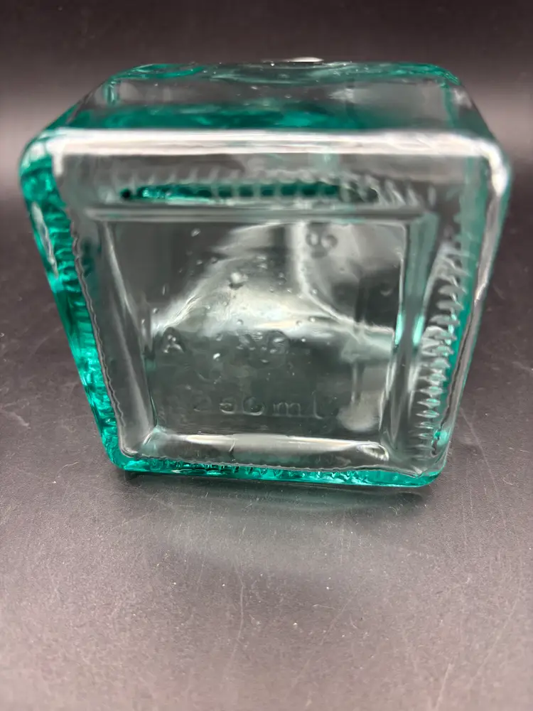 Viking Small Square Bottom  Glass Pitcher-lipped Bottle, 250 ML, blue green glass, fine