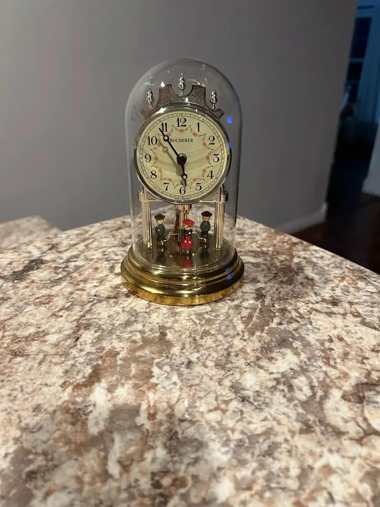 Vintage Bucherer Dome Clock, Clock Works Dancers Don’t Move With Clock 6.5 X 3.5 Inches Made In Germany