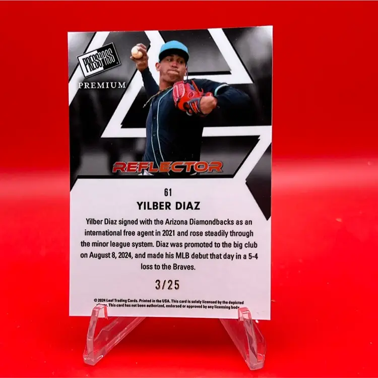 Yilber Diaz 2024 Leaf Press Pass Premium Blue Reflector RC 3/25 Arizona Diamondbacks