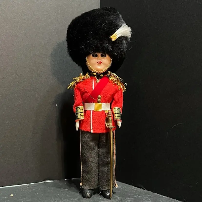 British Royal Guard Soldier Vintage Celluloid Doll, Sleepy Eyes ~8.5β x 2.5β x 2β
