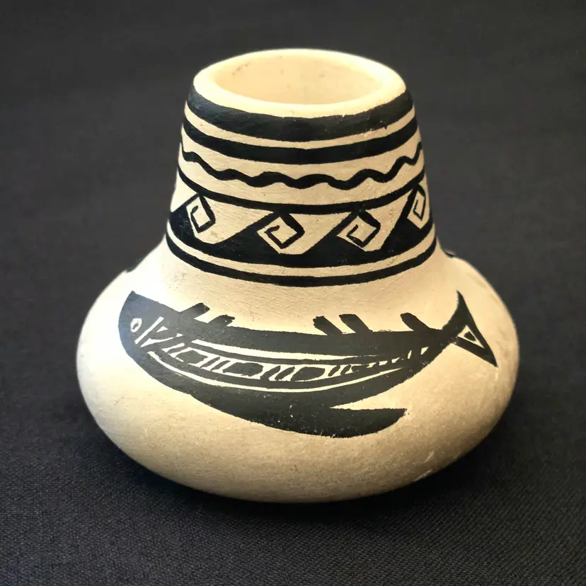 Indigenous Folk Art Ceramic Pottery Small Vase Handmade and Signed 2" Tall