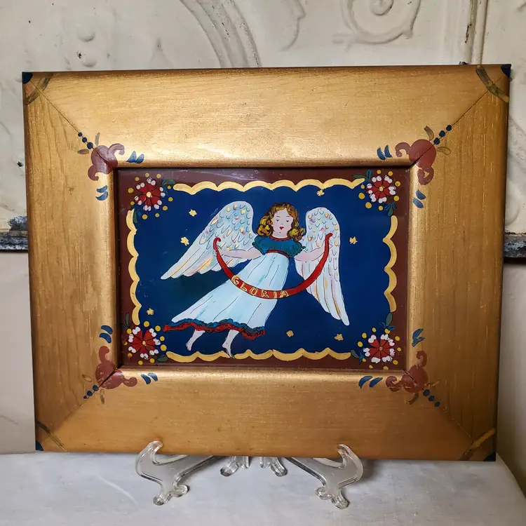 Reverse Hand Painted on Glass Angel Art