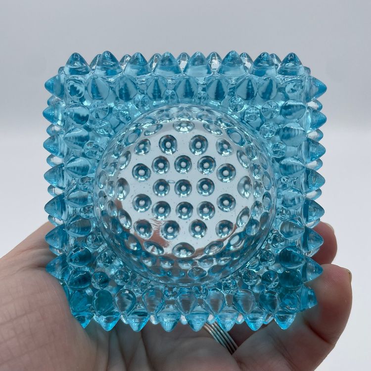 Vintage Fenton Blue Hobnail Art Glass Salt Cellar Tea Light Candle Holder