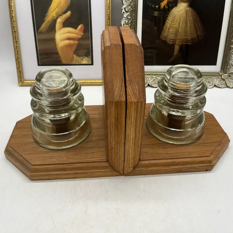 Vtg Glass Insulator Bookends Hand Made