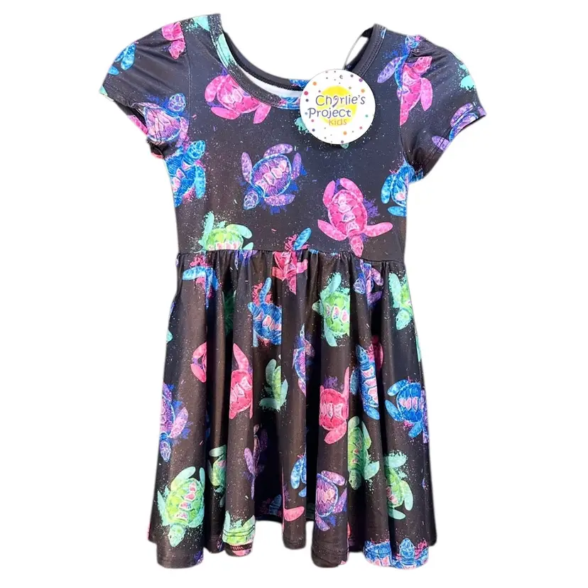 Twirl Dress Black Colorful Sea Turtles Ocean Conservation Size 2T Pockets