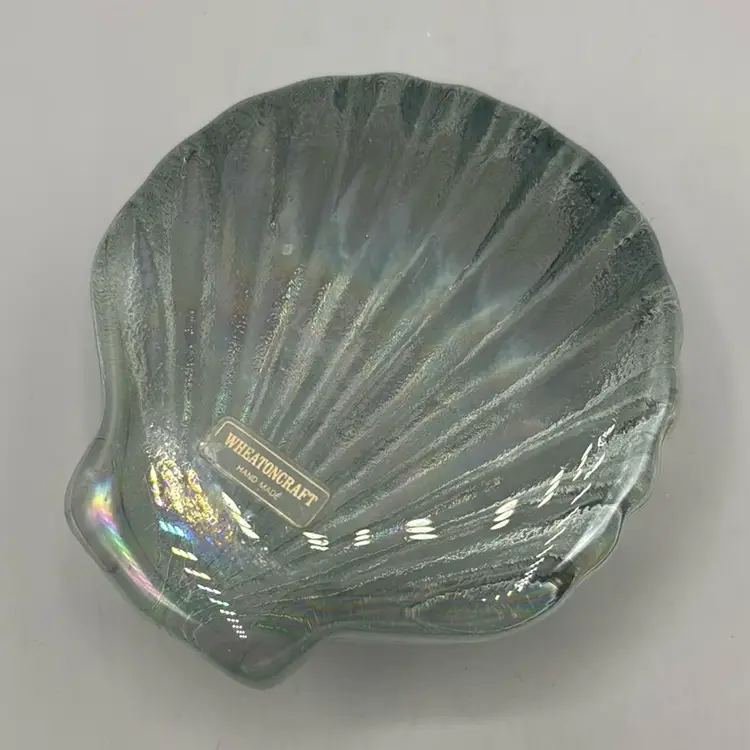 WheatonCraft Handmade Clear Glass Iridescent Scallop Shell Paperweight