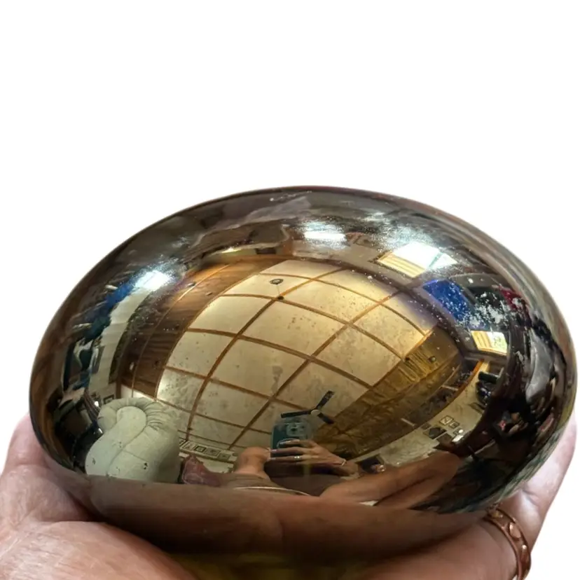 Hand blown glass iridescent mirror, finish paperweight