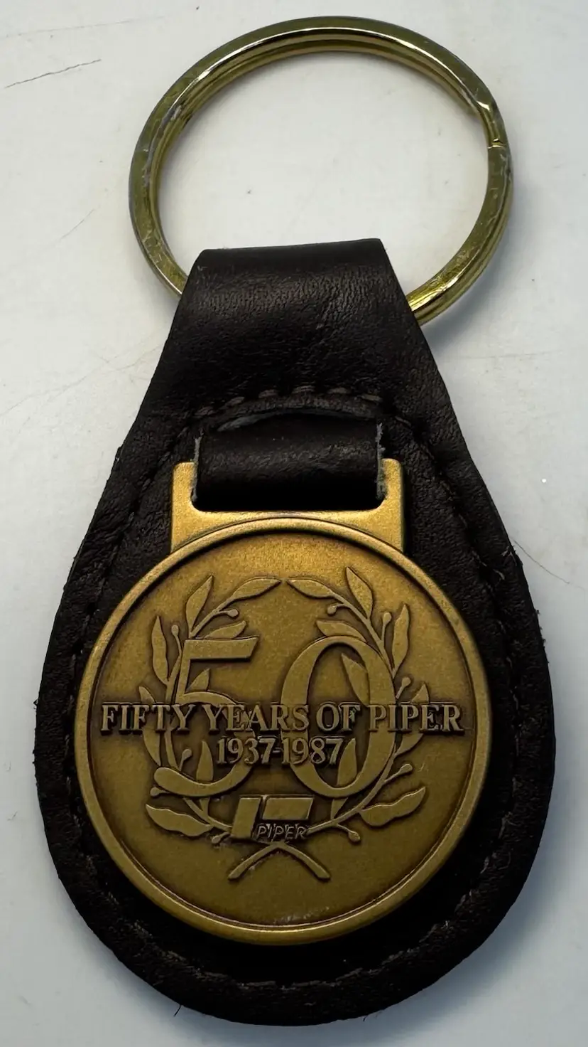 Piper Aircraft 50th Anniversary Keychain Leather Copper Colored Fob 1937-1987