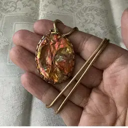 Vintage Whiting Davis Gold Tone Necklace Acrylic Multicolor Pendant 23”